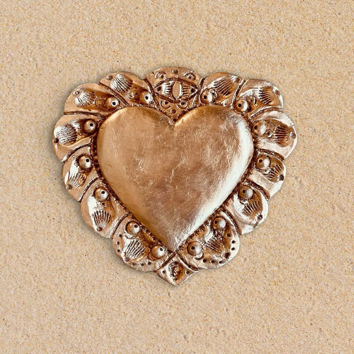 Milagros Sacred Heart Gold Plaster Wall Sculpture