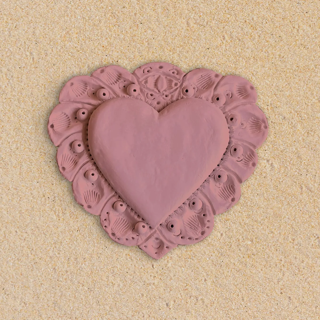Milagros Sacred Heart Pink Plaster Wall Sculpture