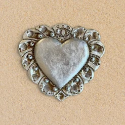 Milagros Sacred Heart Silver Plaster Wall Sculpture