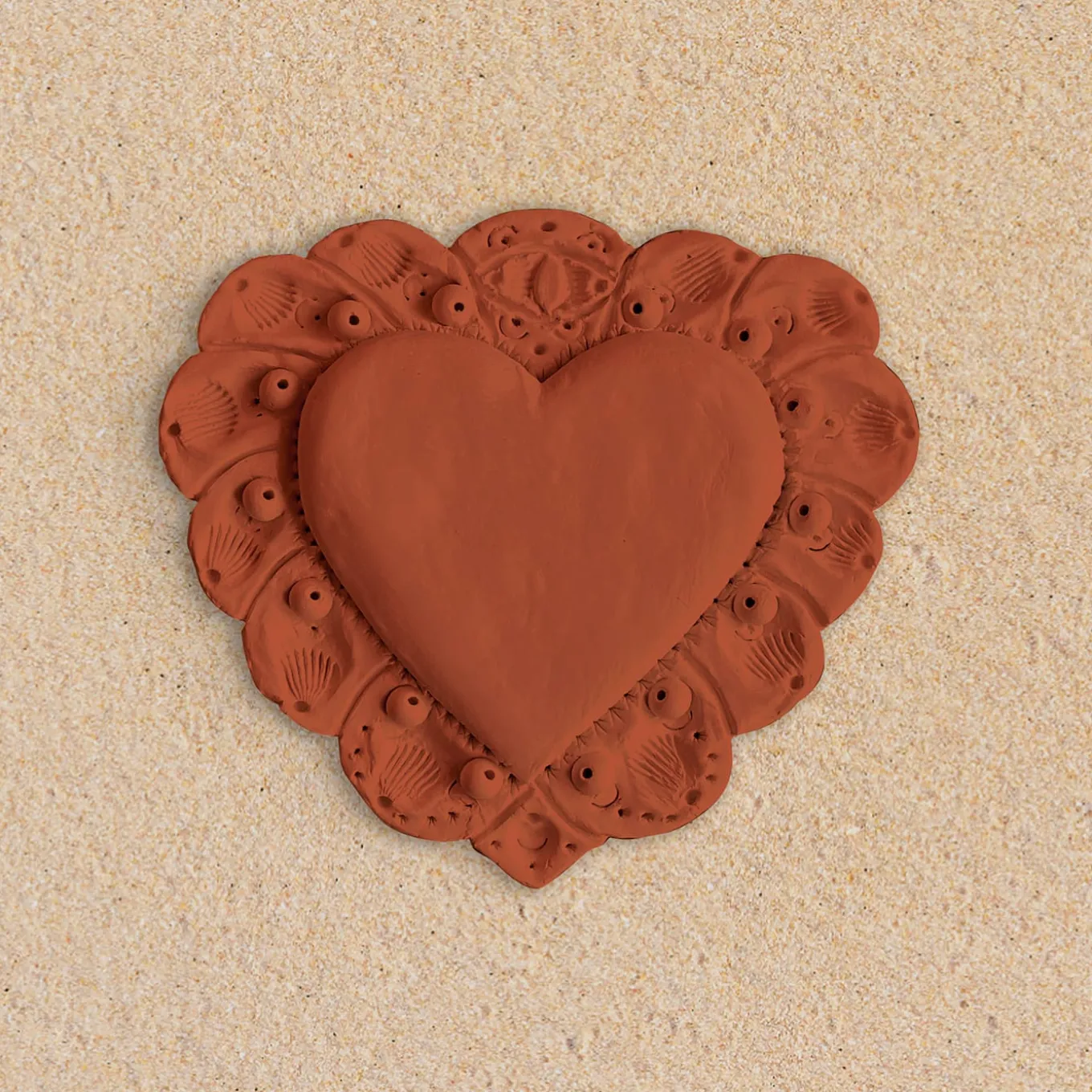 Milagros Sacred Heart Terracotta Plaster Wall Sculpture