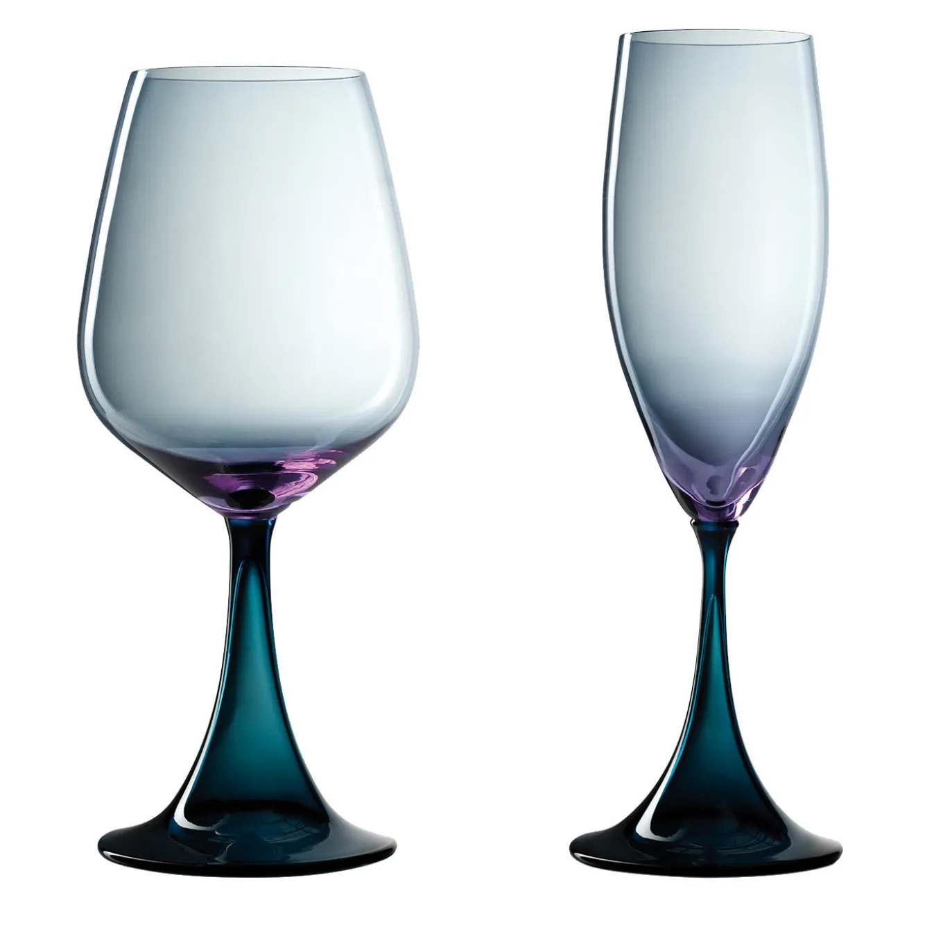 Mille e Una Notte Set of Champagne and Brunello Indigo Wine Glasses by NasonMoretti and Stefano Marcato