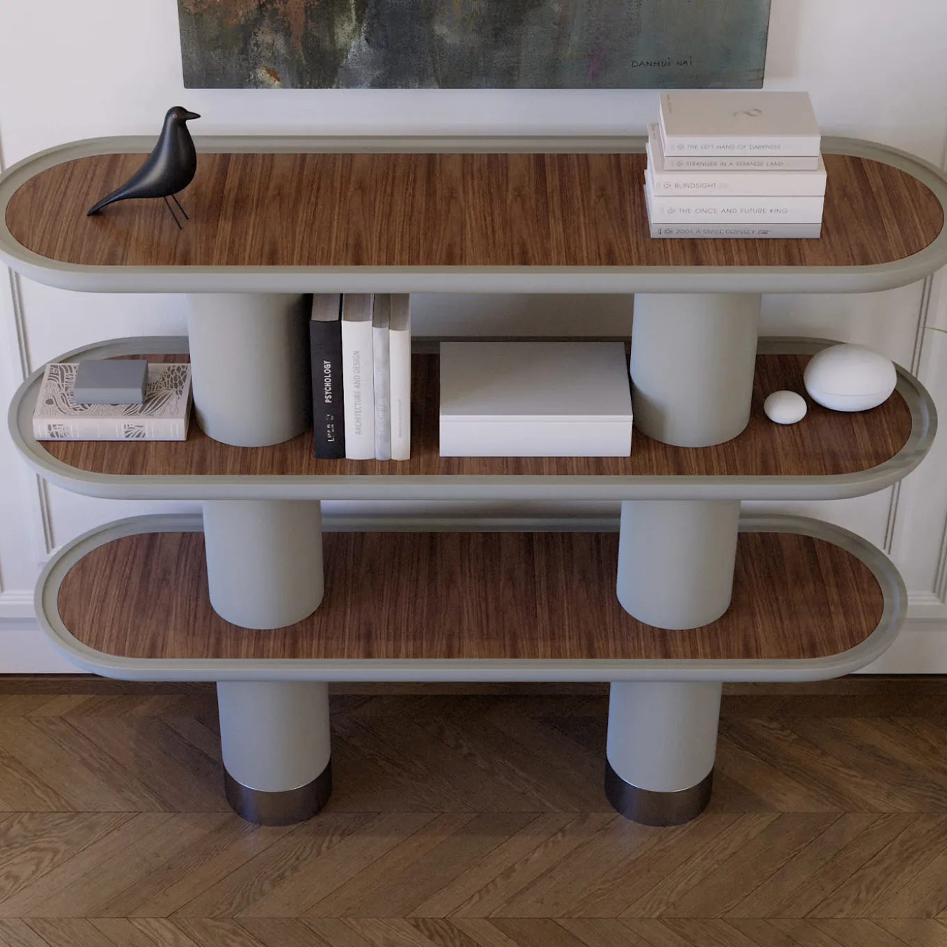 Mina 3.150 3-Shelf Stone Gray Bookcase