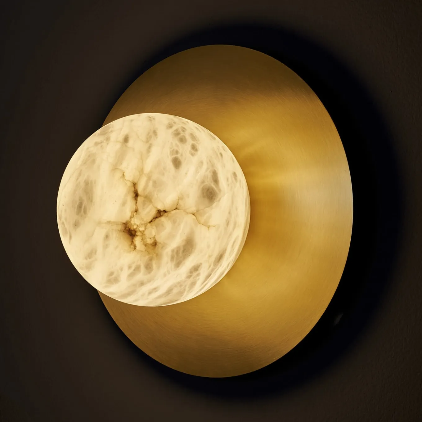 Mini Alabaster Moon Wall Sconce in Satin Brass