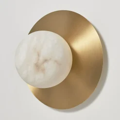 Mini Alabaster Moon Wall Sconce in Satin Brass