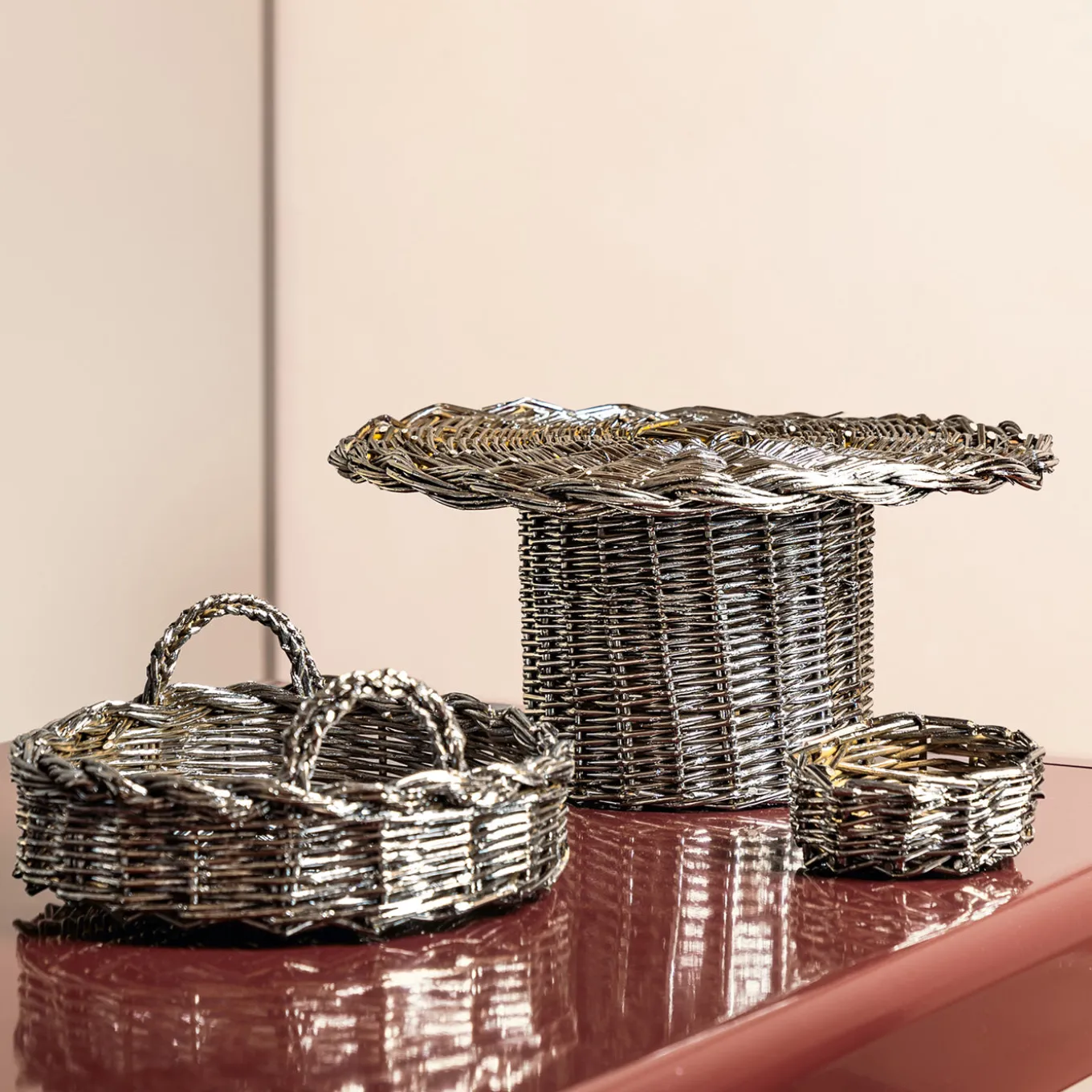 Mini Round Silver Plated Woven Basket