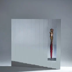 Mirage Unique Wall Mirror with Bronze Sculpture Silver Steel