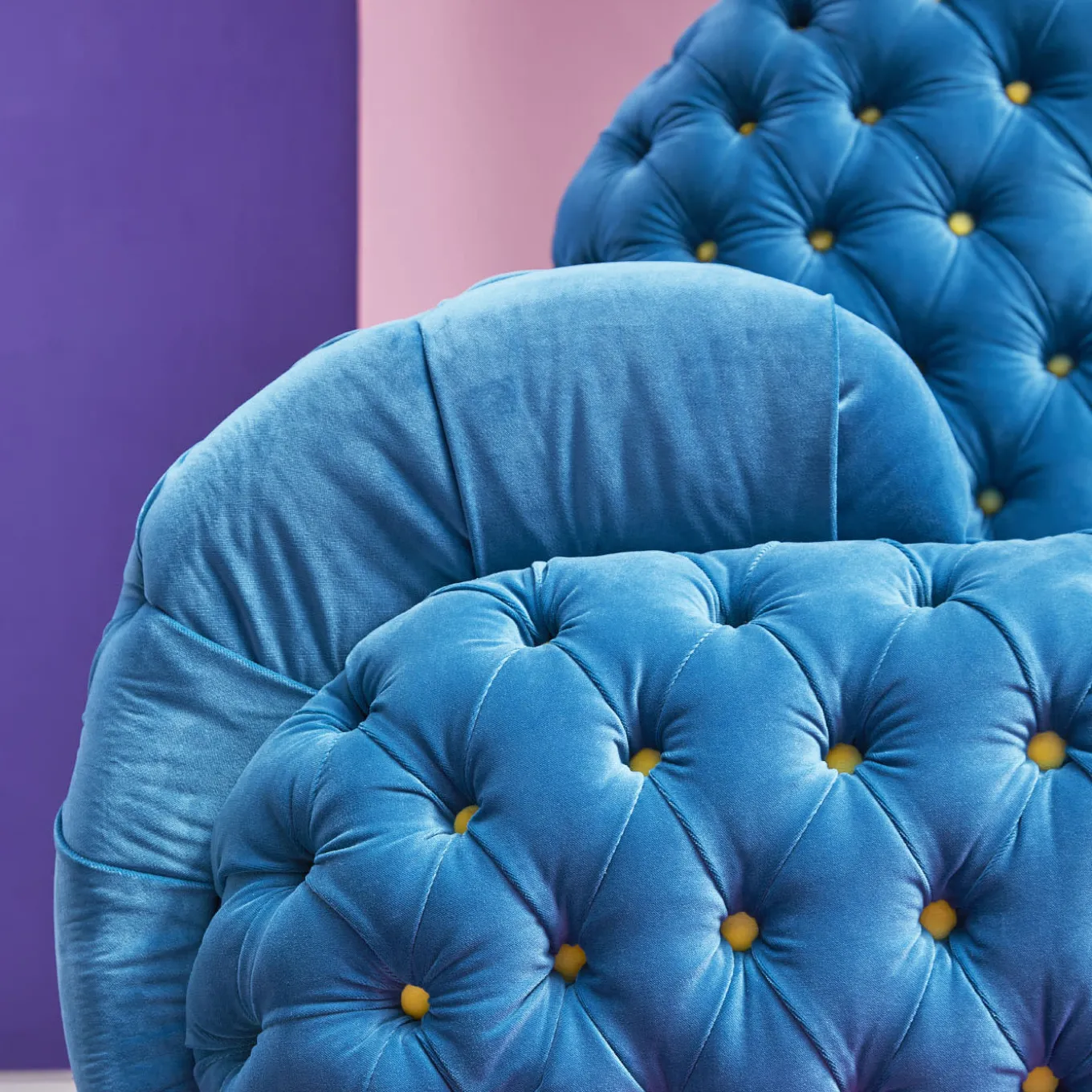 Misstake Button-Tufted Blue Fabric Sofa by Giuseppe Dicecca
