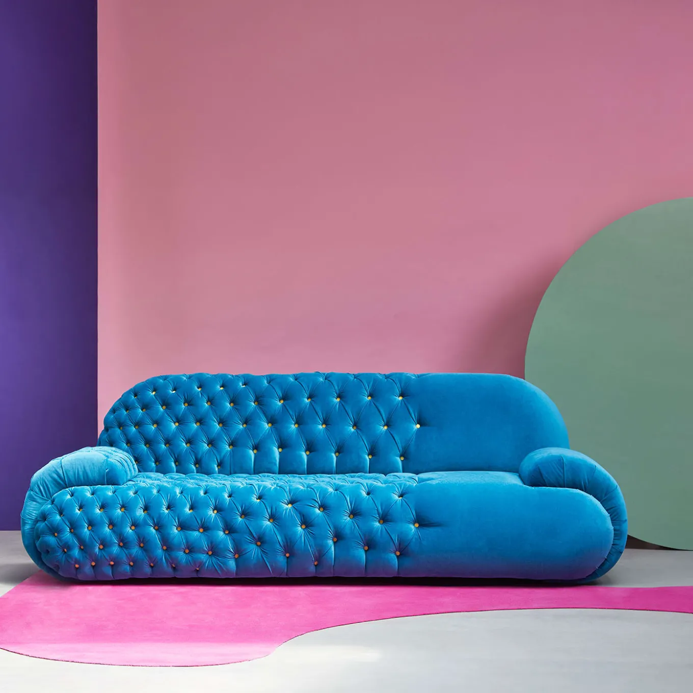 Misstake Button-Tufted Blue Fabric Sofa by Giuseppe Dicecca