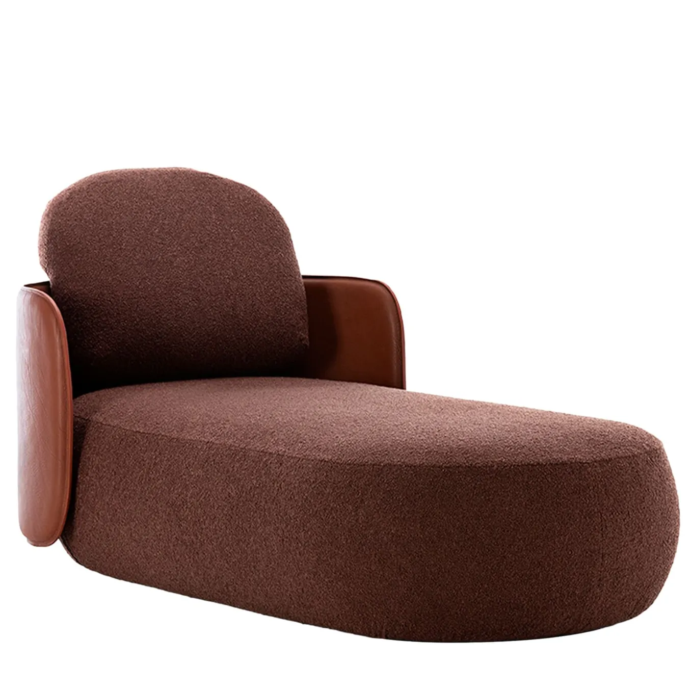 Mochi Brown Leather & Fabric Chaise Longue by Studiopepe