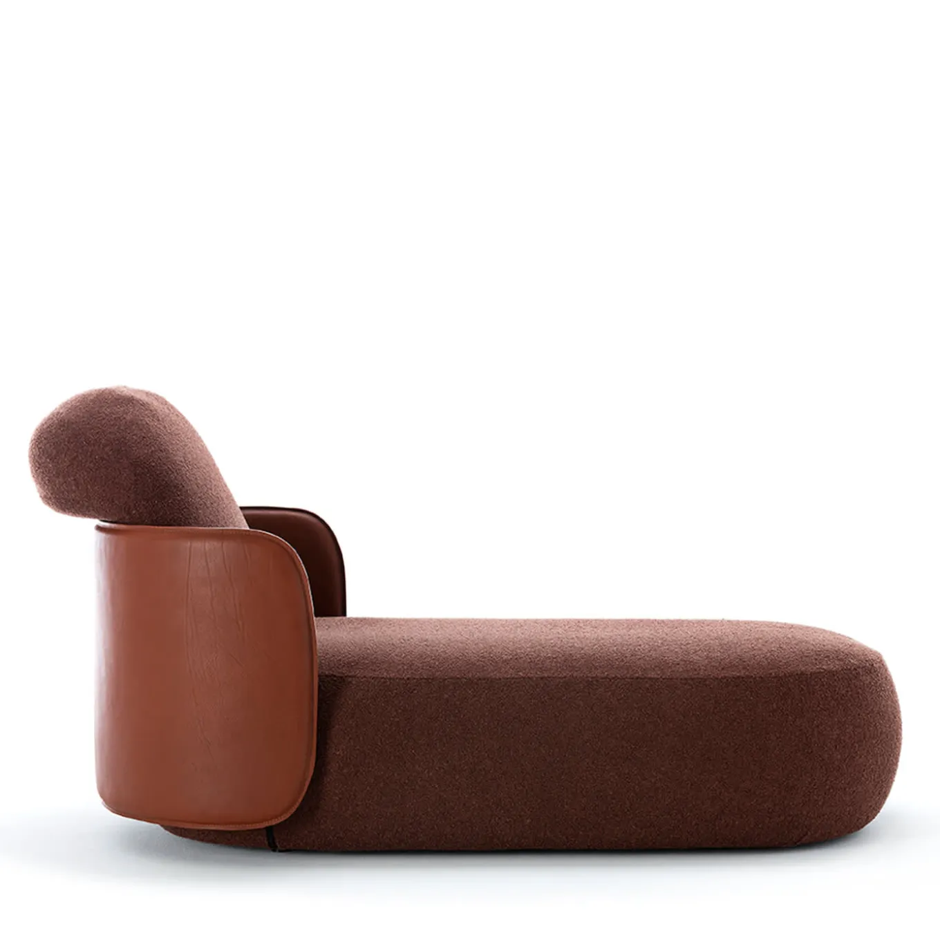 Mochi Brown Leather & Fabric Chaise Longue by Studiopepe