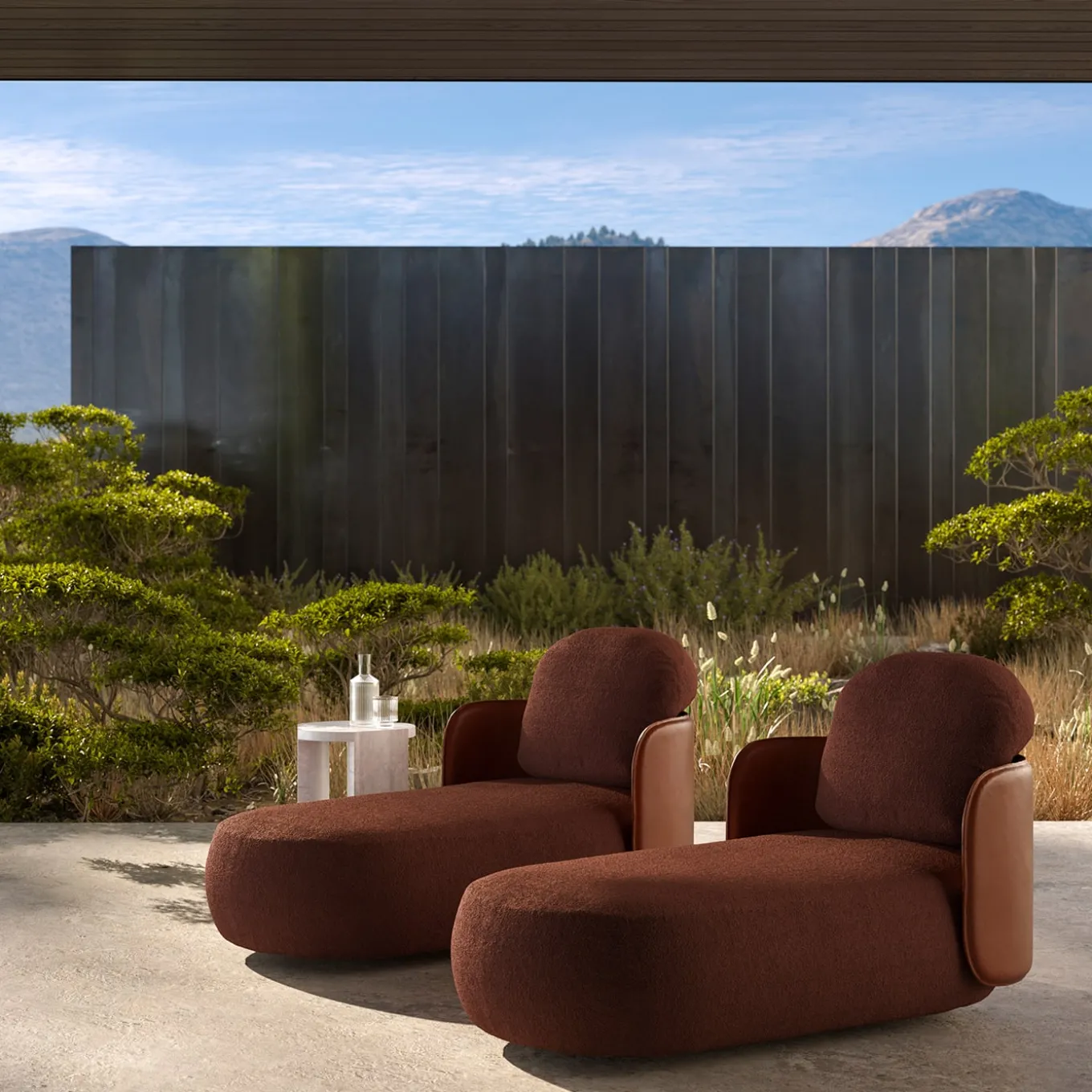 Mochi Brown Leather & Fabric Chaise Longue by Studiopepe