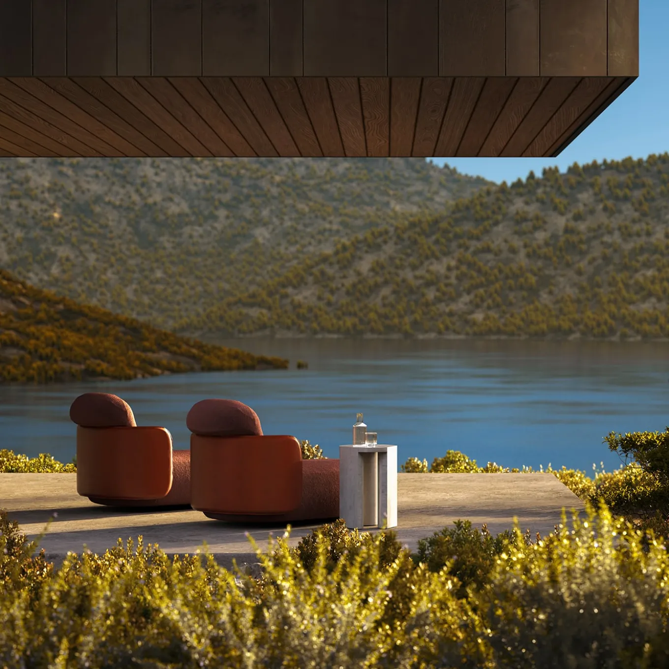 Mochi Brown Leather & Fabric Chaise Longue by Studiopepe