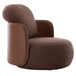Mochi Brown Leather & Fabric Armchair by Studiopepe
