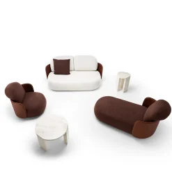 Mochi Brown Leather & Fabric Armchair by Studiopepe