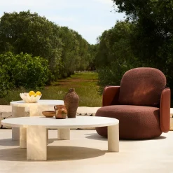 Mochi Brown Leather & Fabric Armchair by Studiopepe