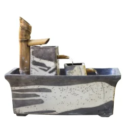 Modern Genesi Bamboo Black and White Crackle Ceramic Fountain