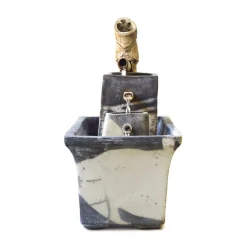 Modern Genesi Bamboo Black and White Crackle Ceramic Fountain