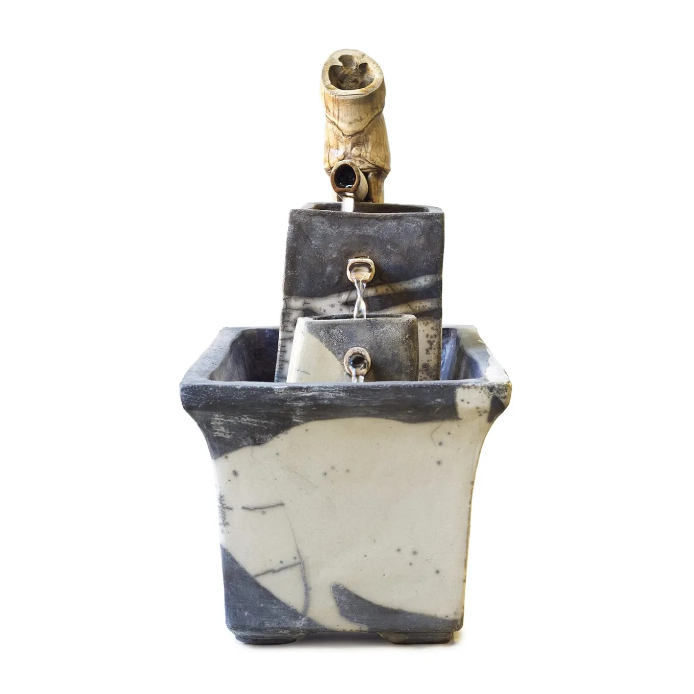 Modern Genesi Bamboo Black and White Crackle Ceramic Fountain