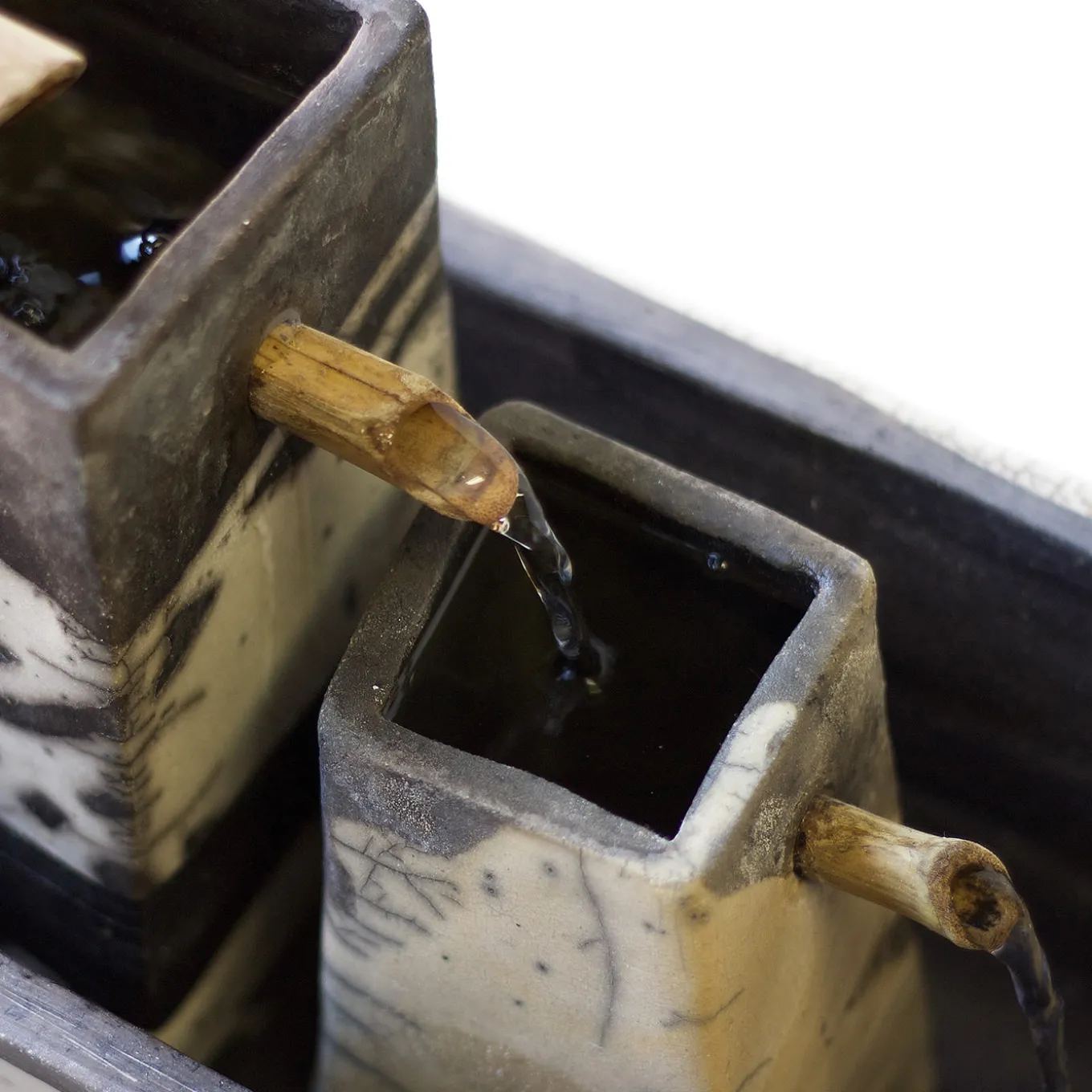 Modern Genesi Bamboo Black and White Crackle Ceramic Fountain