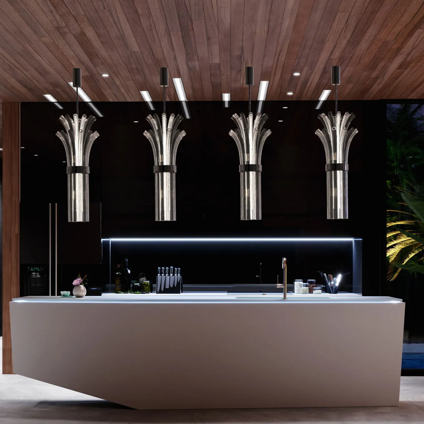 Modigliani 4-light Fumè and Crystal Clear Murano Glass Lamp