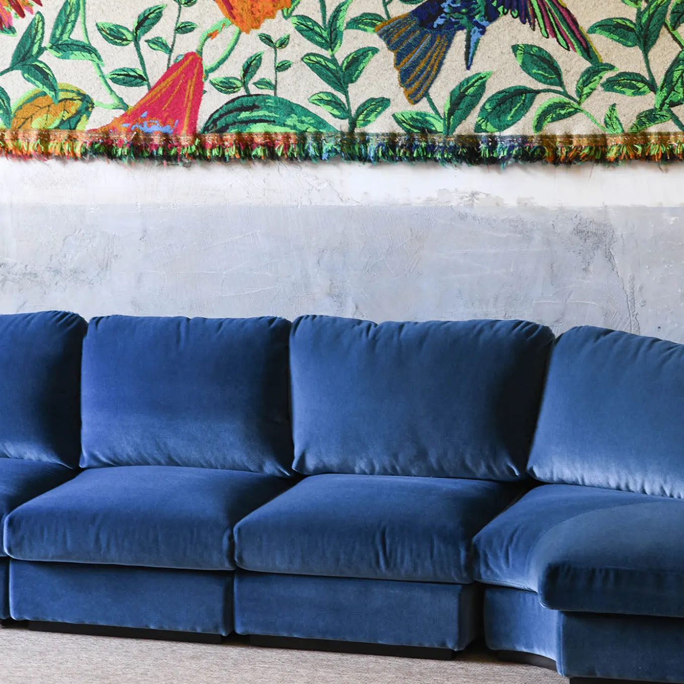 4-Module Blue Velvet Sofa