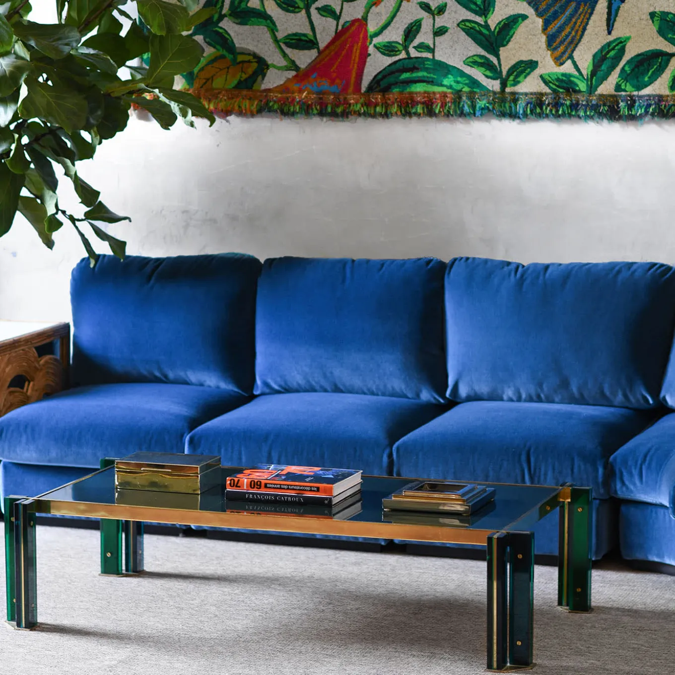 4-Module Blue Velvet Sofa