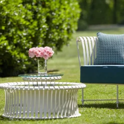 Molle Light Blue Fabric & White Steel Outdoor Sofa