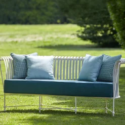 Molle Light Blue Fabric & White Steel Outdoor Sofa