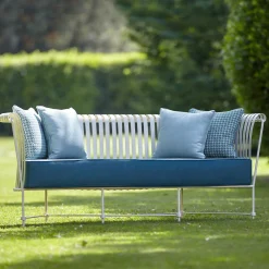 Molle Light Blue Fabric & White Steel Outdoor Sofa