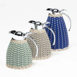 Monceau Beige Leather & Rattan Thermal Carafe