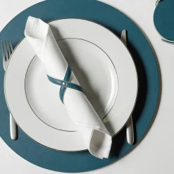 Mondrian Amalfi Blue and Luna White Round Placemat