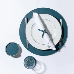 Mondrian Amalfi Blue and Luna White Round Placemat