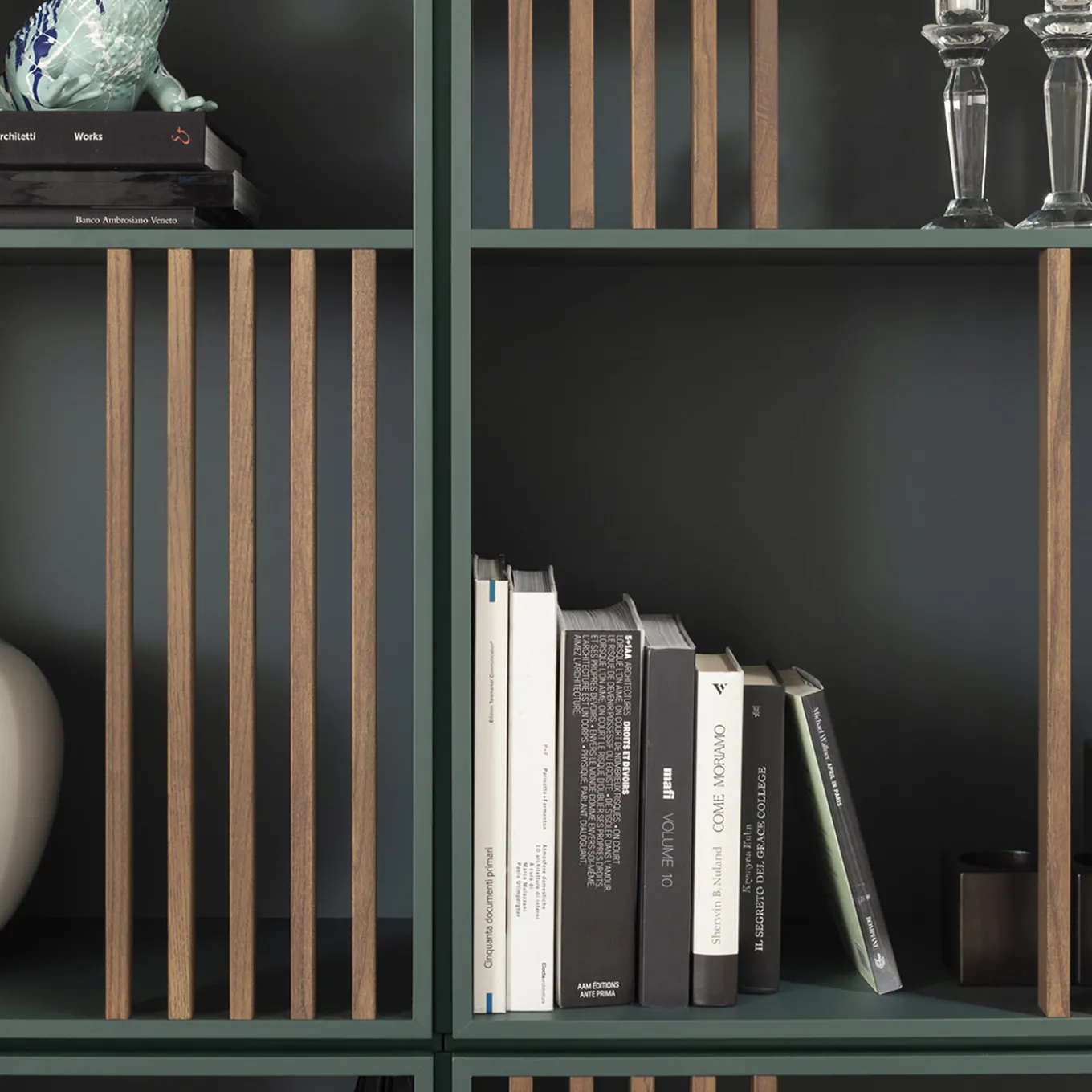 Mondrian Amazzonia Green Bookcase with Ash Wood Accents
