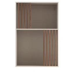 Mondrian Pechino Beige Bookcase with Solid Wood Walnut-Stained Accents