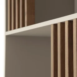 Mondrian Pechino Beige Bookcase with Solid Wood Walnut-Stained Accents