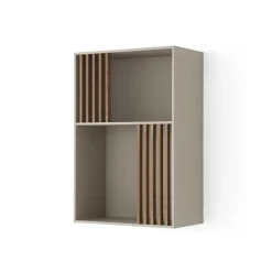 Mondrian Pechino Beige Bookcase with Solid Wood Walnut-Stained Accents