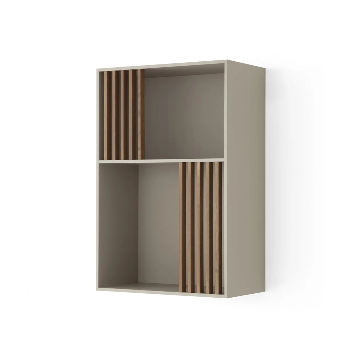 Mondrian Pechino Beige Bookcase with Solid Wood Walnut-Stained Accents