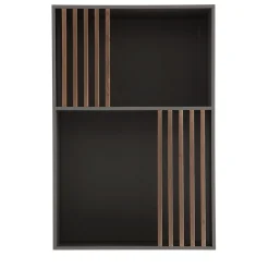 Mondrian Volcano Gray Bookcase with Solid Wood Walnut-Stained Accents