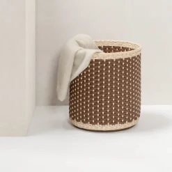 Monet Leather & Rattan Storage Basket