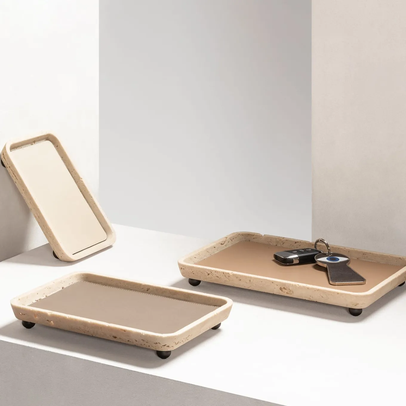 Monza Leather & Marble Rectangular Medium Valet Trays #1