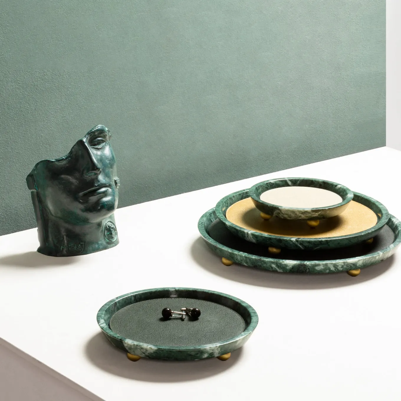 Monza Leather & Marble Round Small Valet Trays #2