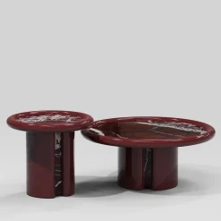 Moonrise Rosso Levanto marble & bordeaux glossy wood Side Table by Artefatto Design Studio