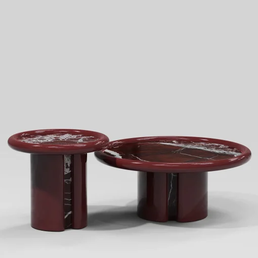 Moonrise Rosso Levanto marble & bordeaux glossy wood Side Table by Artefatto Design Studio