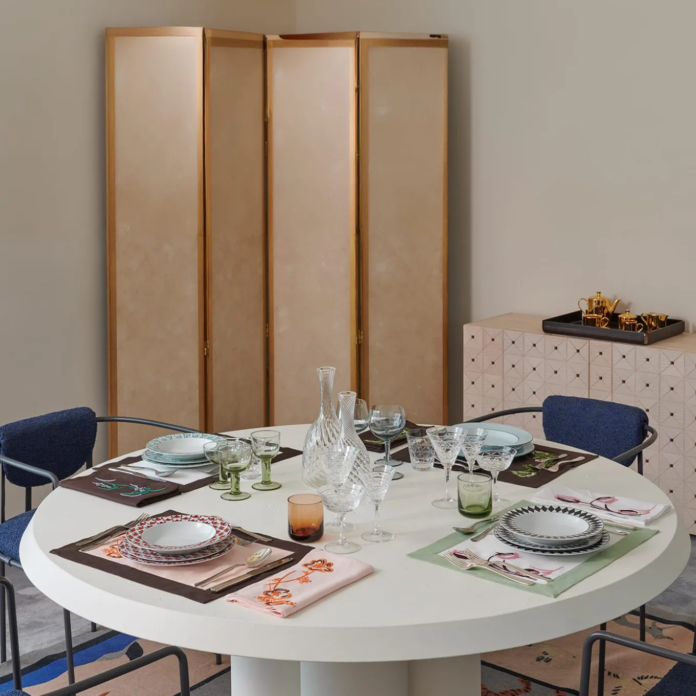 Moro Blue & Taupe Room Divider