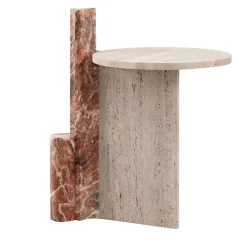 Mostro Iii Rosa Peralba Marble And Travertine Side Table