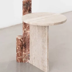 Mostro Iii Rosa Peralba Marble And Travertine Side Table