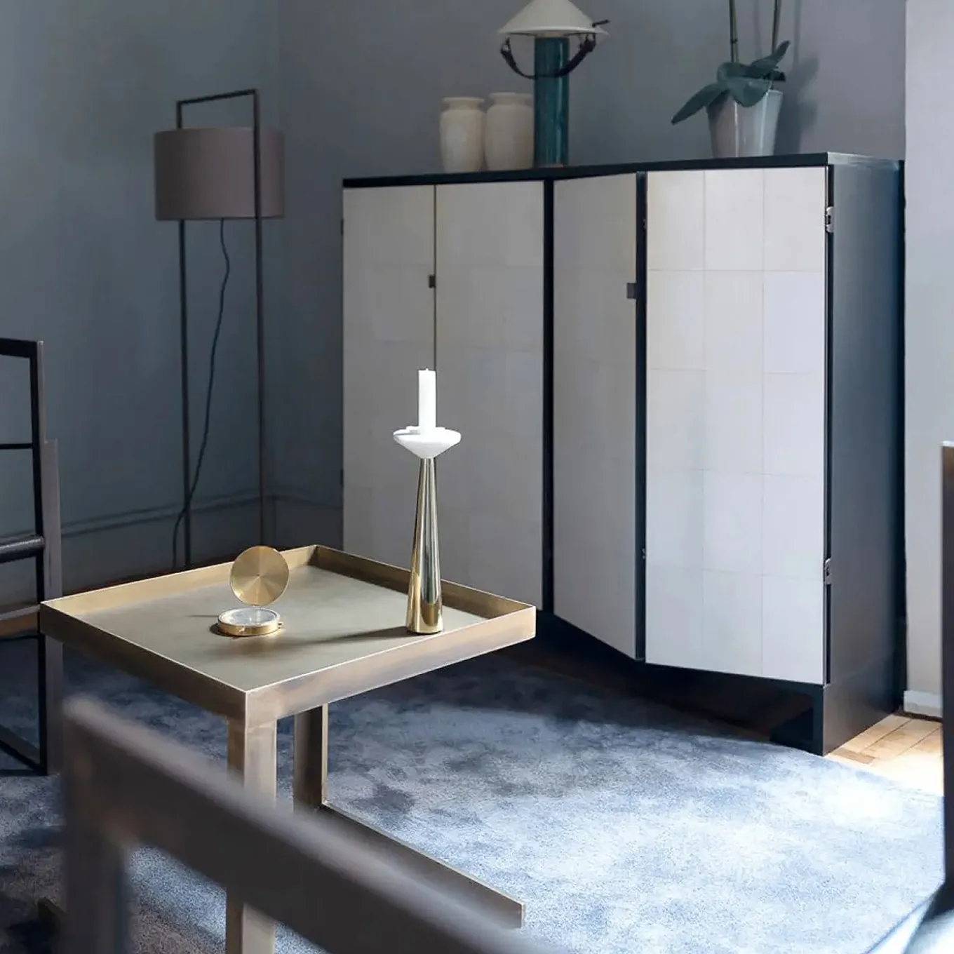 Ms. Chang Dark Oak And Leather-Parchment Cabinet