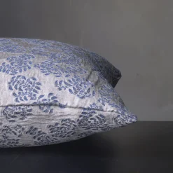 Murcia Square Floral Silvery & Blue Jacquard Cushion