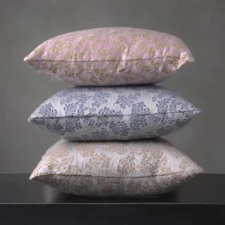 Murcia Square Floral Silvery & Blue Jacquard Cushion