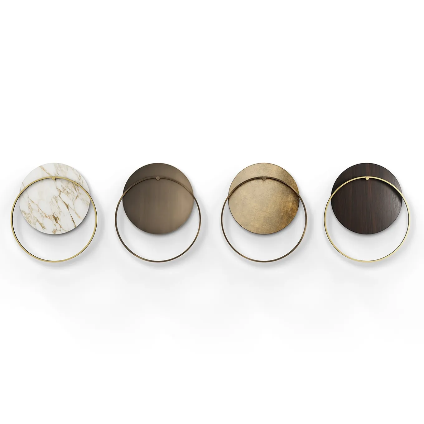 Myring bronze finish brass and brown wood disc wall lamp